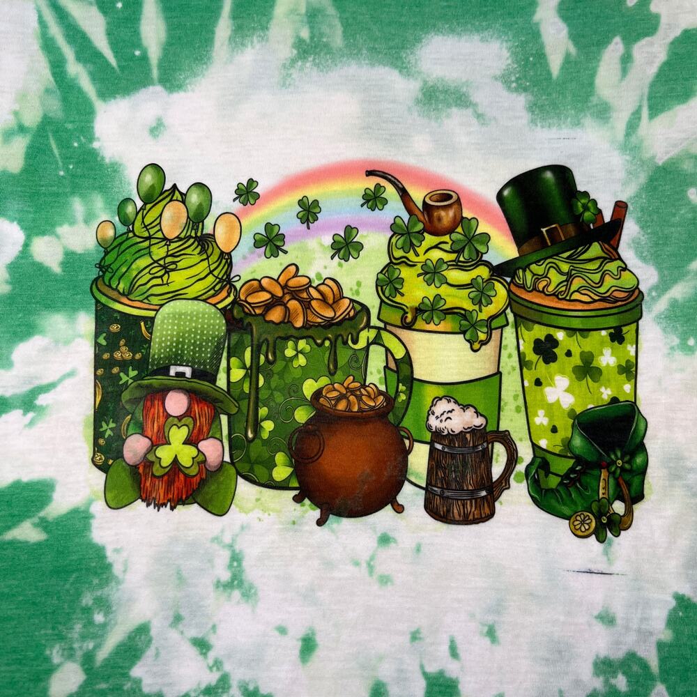 St. Patty's Day Bleached Green Gnome Coffee Tee Medium